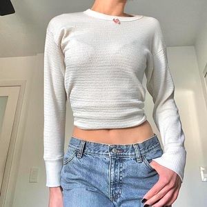 🎀VINTAGE HANES CREAM COQUETTE STYLE THERMAL TOP🎀